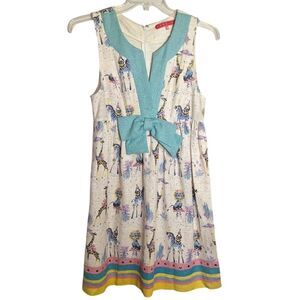 **VINTAGE** Manoush Tweed Midi Dress Novelty Tea Party Animal Circus Sleeveless